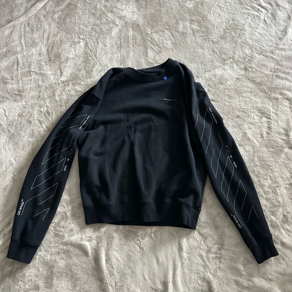 Off-White Black Crewneck Sweater with Ribbed Details